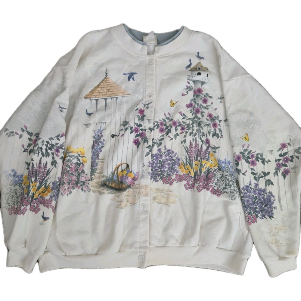 Vintage Artisans Graphic Flower Crewneck With Full Print Sweatshirt Size L